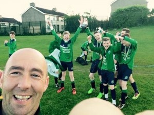 Manager Billy Logue and U14's Players Celebrating finishing second place in the Lisburn Invitational Junior League