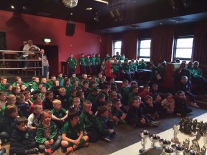 Downpatrick FC Youth Players wait patiently on their Awards Night to start